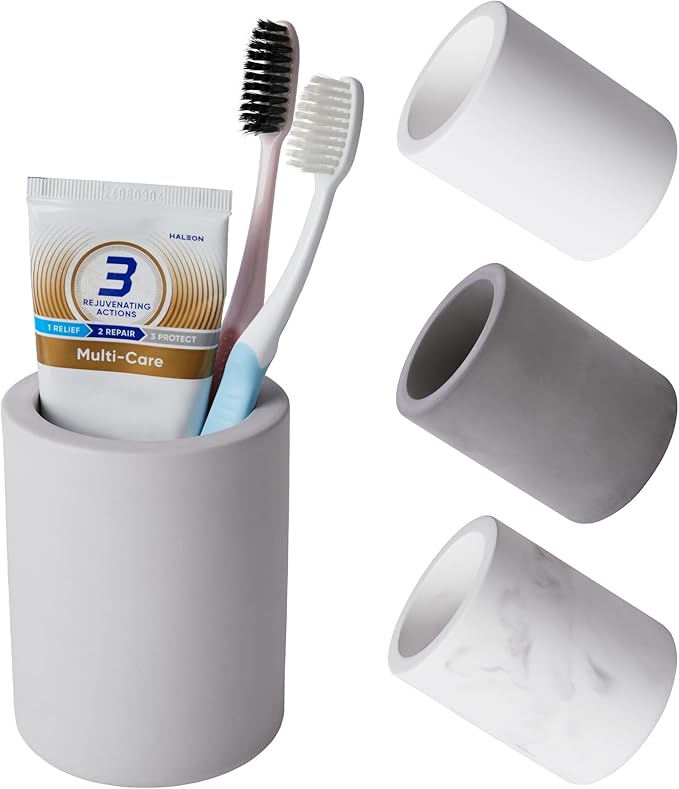 Drying Stone Toothbrush Holder, Diatomite Toothbrush Holders for Bathroom Counter, Quick Drying Electric Toothbrush and Toothpaste Holder Bathroom Organizer, Light Grey