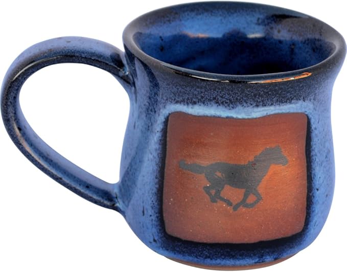 ALWAYS AZUL POTTERY Running Horse 14 Oz. Mug in Real Blue Glaze - Handmade Ceramic Coffee Mug - Stylish and Unique Handcrafted Artistic Drinkware - Polished Clay Cups, Great for Coffee, Tea, and Art