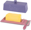 TEATALK Ceramic Butter Dish with Lid and Knife - Large Butter Holder, Farmhouse Style, 8-Inch Porcelain Butter Keeper with Scraper Edge, Purple & Pink