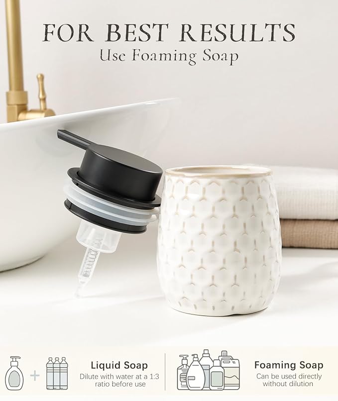 Bathroom Accessory Set 4PCS, Ceramic Bathroom Accessories Set, Foaming Soap Dispenser Set Complete, White Honeycomb Design, Home Apartment Modern Bath Decor Vanity Countertop, ANTIS'S HOME