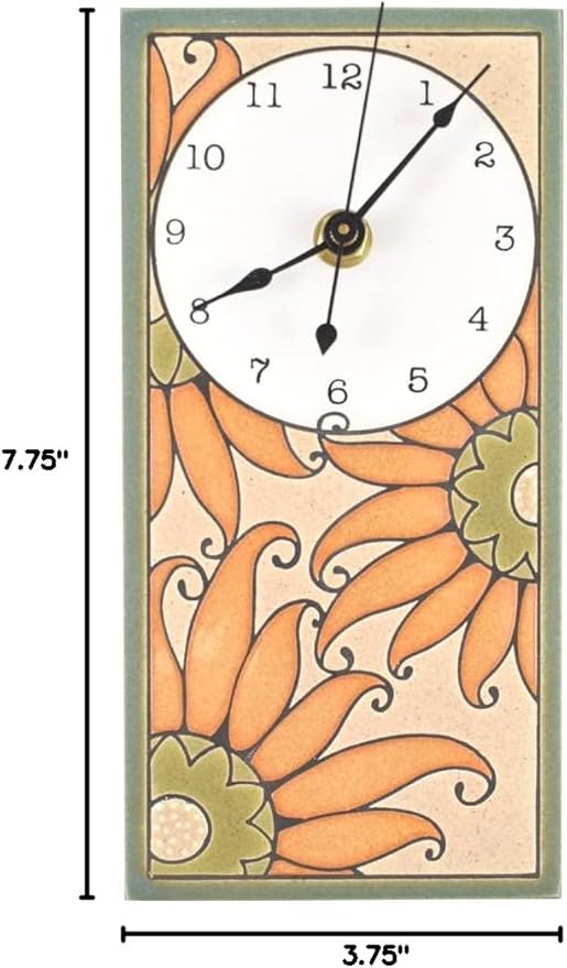 Modern Artisans Serene Sunflowers Mini Ceramic Art Wall Clock, 3.75" x 7.75", Neutral Earthy Colors