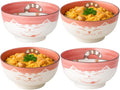 JapanBargain 2483, Japanese Porcelain Ramen and Soup Bowl Set, Maneki Neko Smiling Cat Pattern, 5-Inch, Pink, Made in Japan (Set of 4)