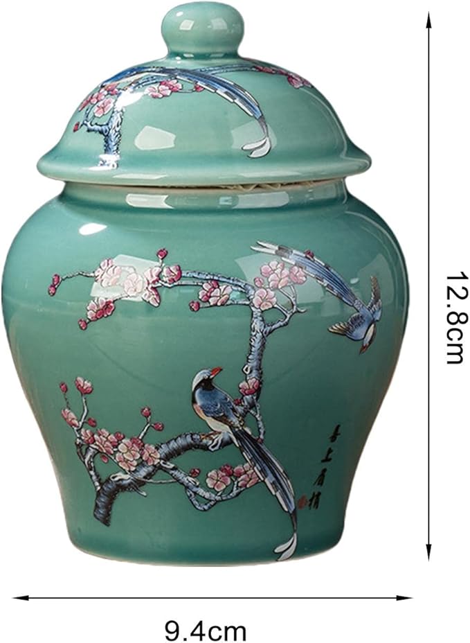 Ceramic Ginger Jar Vase Chinese Crafts Ornaments with Lid Porcelain Jars Asian Ginger Jar for Desktop Living Room Party Home Tea Storage, Plum Blossom Belly