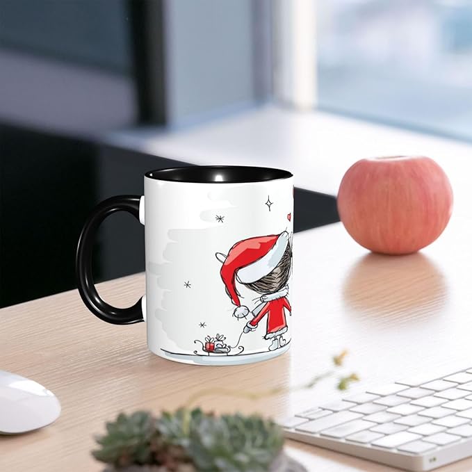 Autumn,Funny Novelty Ceramic Coffee Cups With Handle,Tropical Fall with Colorful Flowers Asian Tea Cup for Office and Home, 11 Oz,Dishwasher Microwave Safe (Black)
