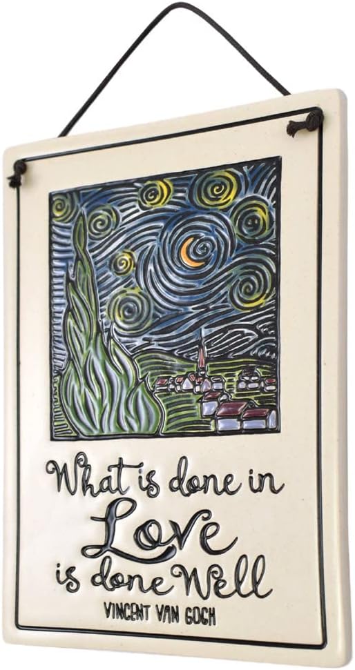 Modern Artisans What is Done in Love is Done Well/Van Gogh Quote Ceramic Wall Plaque, 7.25-Inches, American Made