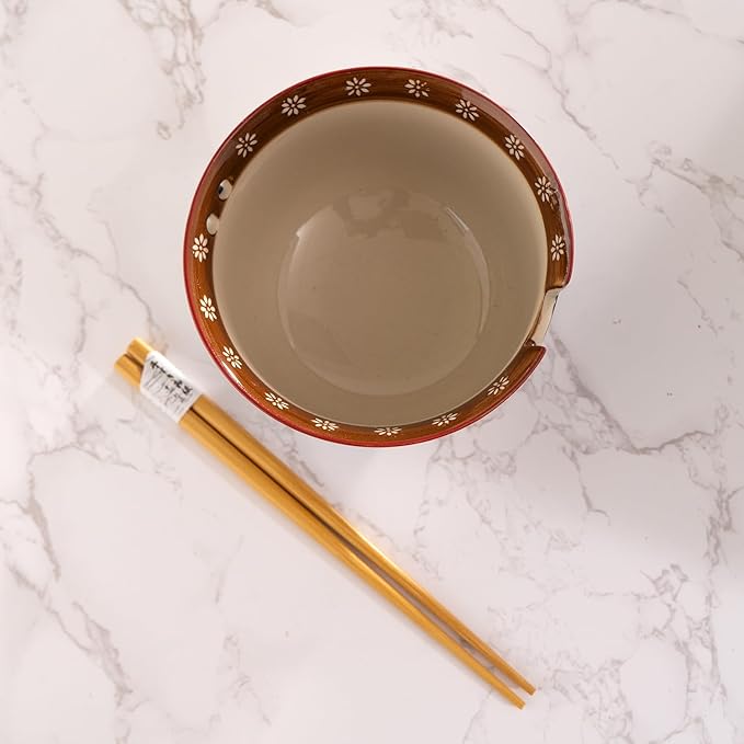 Urban Tokyo Handpainted Ceramic Glazed Japanese Ramen Udon Noodle Rice Bowl With Chopsticks 20 fl oz 5 inch Diameter Bowl Sets Color Box Packaging (Japanese Crane in Flight)