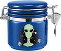 Alien Smell Proof Jar Half Oz (250ml), Separate Space for Humidity Pack To Keep Herbs Fresh For Months - Ceramic Smell Proof Containers, ET Stash Jar with Clamp Lid - Double Sealed Airtight Jar - Blue