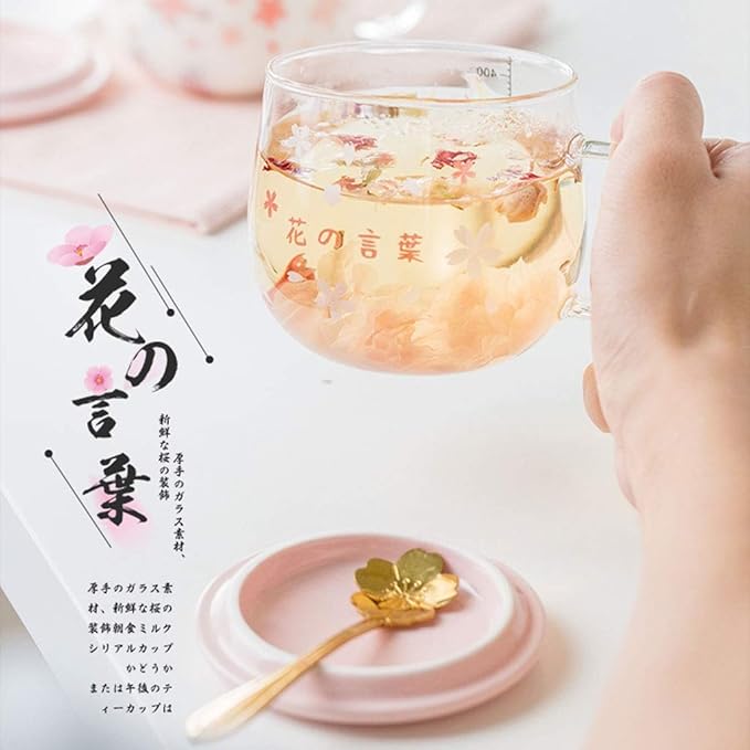 Sakura Cup, Creative Sakura Mug, Cute Heat-resistant , Transparent , Borosilicate Glass Coffee Cup,Gift( Color : Pink A , Size : 400ML )