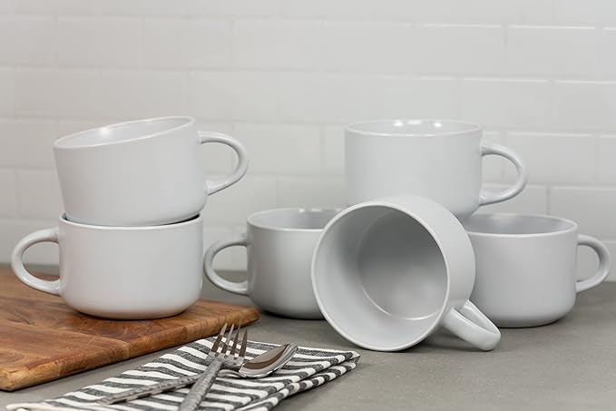 10 Strawberry Street Wazee Matte 4.75"/22 oz Oversized Mug, Set of 6, White