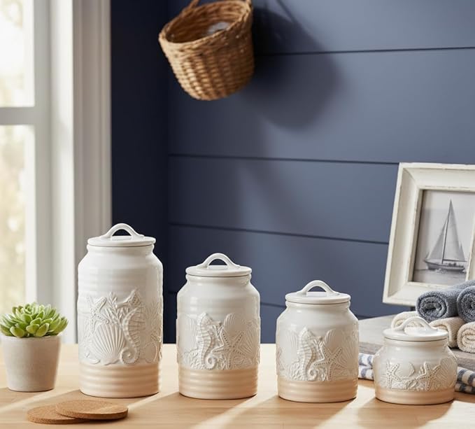 Youngs 61702 Coastal Canister, Set of 4, Cearmic