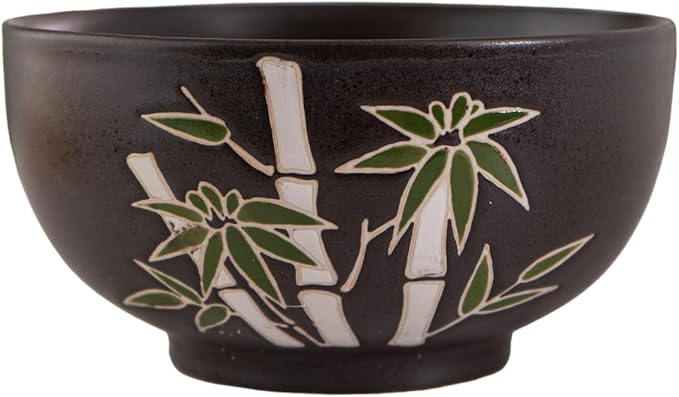 Urban Tokyo Japanese Kamameshi Style Ceramic Glazed Japanese Ramen Udon Pho Noodle Bowl With Spoon, Bamboo Lid, Chopsticks and Trivet 5 Piece Set (Asian Bamboo)