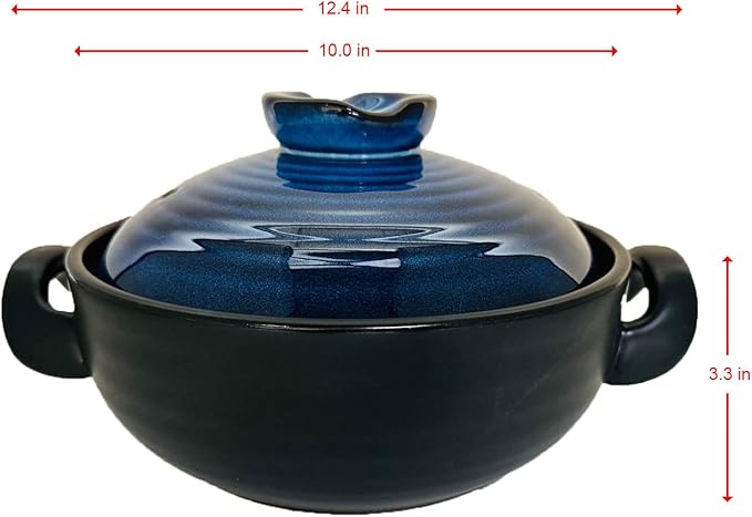 Ceramic/Clay Cooking Pot, Japanese Donabe, Chinese Casserole/Earthen Pot Cookware Stew Pot Stockpot with Lid Small Steam, Blue, 2.6QT