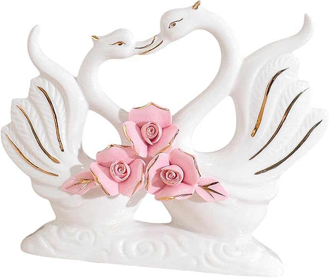 Fenteer Couple Swan Statues for Table Centerpiece Set of 2 Home Decor, Style A
