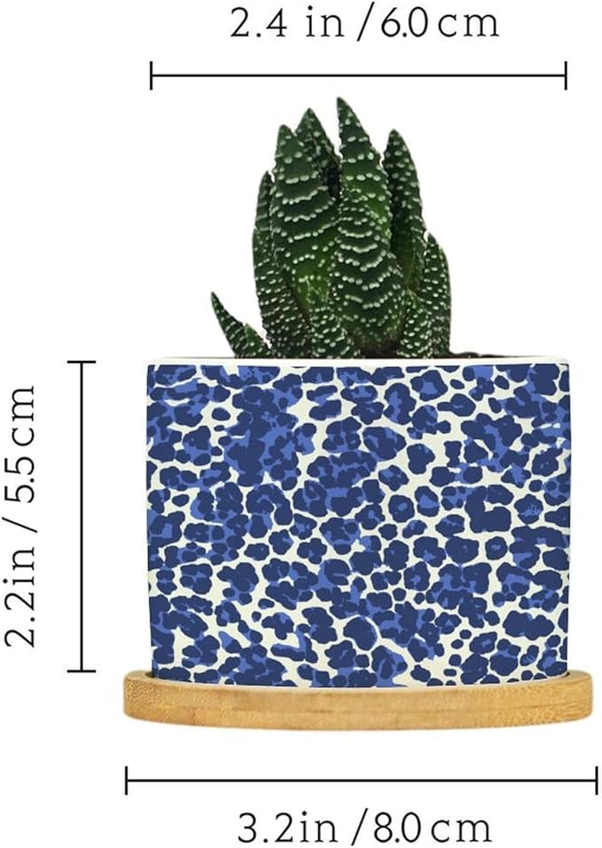 Leopard Purple and White Dot Ceramic Planters African Tribal Animal Print Planters for Indoor Plants with Drainage Holes and Saucers Pot for Succulents Cactus Garden Windowsill