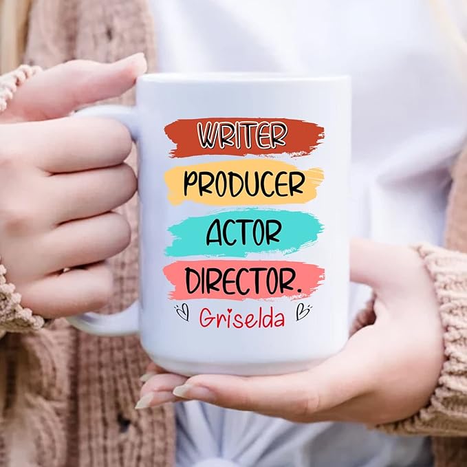 Personalized Writer Ceramic Mug Custom Name for Friend Family, Writer Producer Actor Director White Coffee Mug 11oz 15oz Gift for Writers Novelist Book Lover Author, Writing Travel Cup Gift Men Women