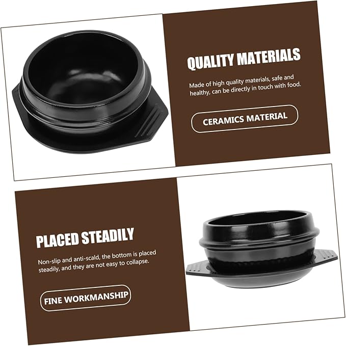 Healifty Heat-resistant Korean Stone Pot Ceramic Casserole for Korean Hot Pot Cooking Lid Steamed Egg Non-stick Even Heat Transfer