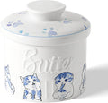 Toptier Butter Crock for Counter With Water Line, On Demand Spreadable Butter, Ceramic Butter Keeper to Leave On Counter, French Butter Dish with Lid (Hungry Cat)