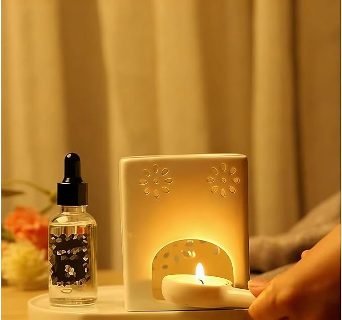 10Pcs Ceramic Tea Light Candle Holder Oil Burner for Scented Oil Tealight Wax Melt Warmer Incense Aroma Diffuser for Bedroom Living Room Balcony Patio Tabletop Star Birthday Wedding Present