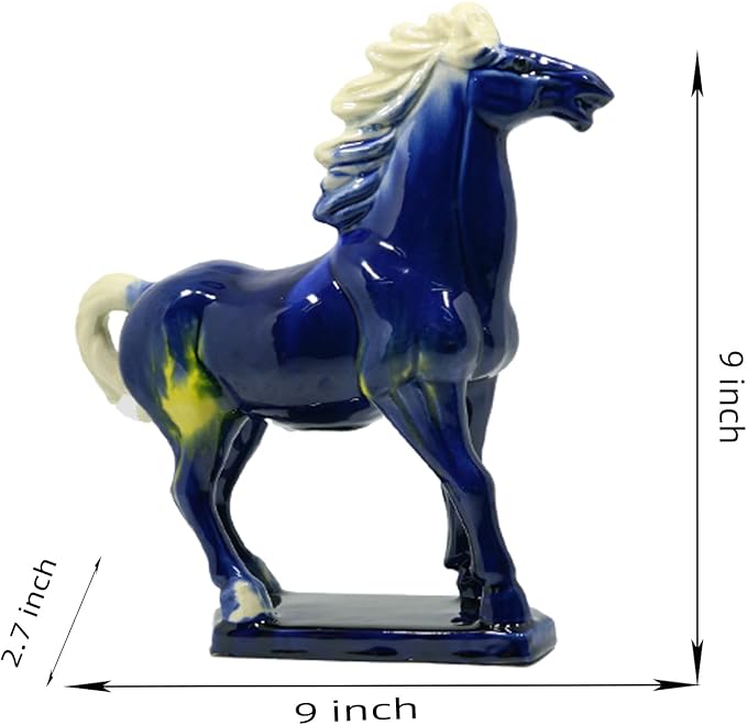 Handmade Chinese Ceramic Horse Sculpture - 9 Inch Tang Dynasty Tri-Color Porcelain Figurine, Museum Quality Home Office Desk Decor, Authentic Cultural Art Piece - Symbol of Strength & Success (Blue)
