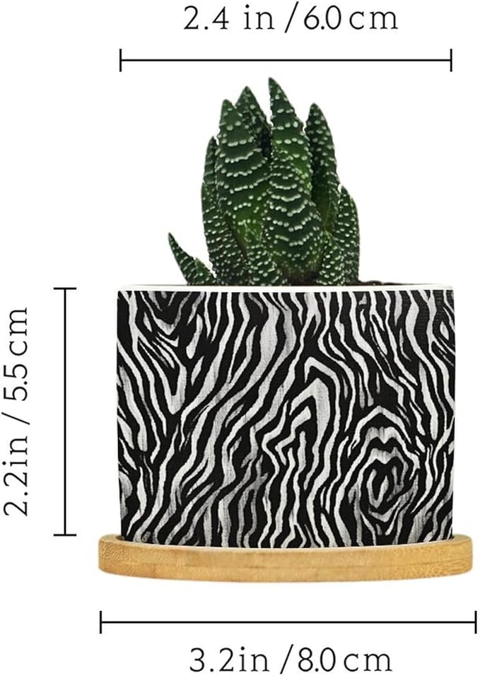 in Beige Ceramic Planters Black White Zebra Print Planters for Indoor Plants with Drainage Holes and Saucers Pot for Succulents Cactus Garden Windowsill