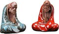 Purple Sand Bodhidharma Statue 7 cm Zen Bodhidharma Buddha Statue Meditation Ceramic Sculpture Home Tea Room Desktop Decoration Ornaments (Blue+red)