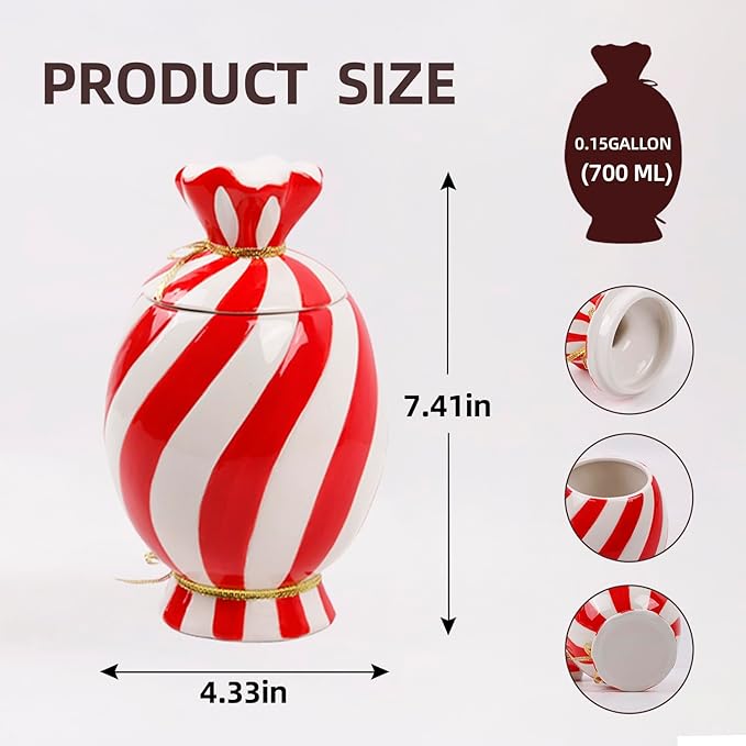 Christmas Ceramic Food Storage Jars with Lid, 24.7 OZ Hand printed Xmas Candy Jar Coffee Cookie Container for Snacks, Sugar Containers, Tea, Spice, Cereal, Nut - 700ml