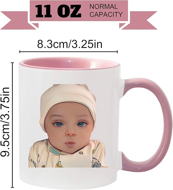 Custom Coffee Mug with Photo, Text, or Logo | Personalized Ceramic Mug 11oz | Customizable Gift for Men, Women | Unique Gift for Birthdays, Holidays, Christmas | White - Pink