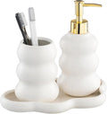 3-Piece Ceramic Bathroom Accessories Set with Sand Point Glaze Design - Tray, Lotion Dispenser, and Tumbler - Bring Nature to Your Bath