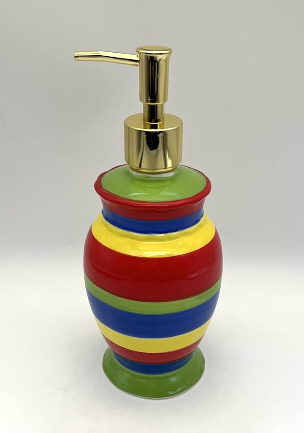 ACK Ceramic Tuscany Colorful Hand Painted Rainbow Refillable Soap/Lotion Dispenser, Lotion Jar, Kitchen Décor, Bathroom Décor