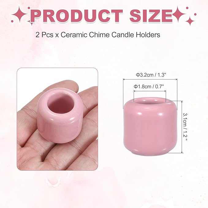 uxcell 2 Pcs Ceramic Chime Candle Holders, Small Ceramic Candle Holders for Birthday Parties Dinners Weddings Table Centerpiece Gatherings Anniversaries Occasions, Pink