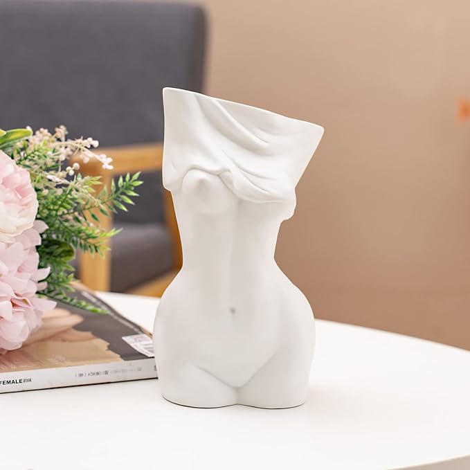 AETVRNI Female Body Vase for Boho Home Decor centerpieces White Ceramic Butt Vase for Bathroom Decor,A