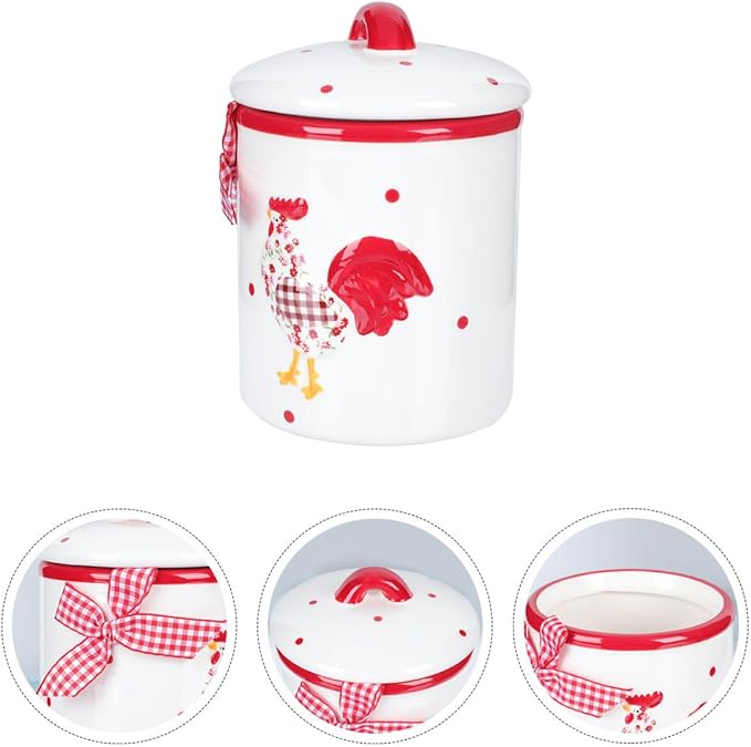 Angoily Ceramic Food Storage Jar Canister Red Flower Chicken Pattern Food Canisters with Lid Condiment Pot for Coffee Bean Cookies Loose Tea Spice Nuts Snacks Storage Jar