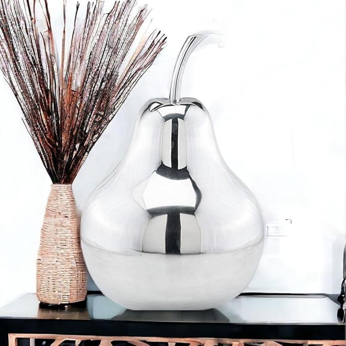 Modern Day Accents 3663 Pera XL Polished Pear, Fruit Decor, Gifts, Tabletop, Silver Home Decor Centerpiece, Room Aesthetic, Office Desk Sculpture, 11" L x W 16.5" H