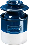 NUTRIUPS Ceramic Butter Crock, Butter Dish with Lid for Countertop with Water Line, French Retro Butter Crock for Spreadable Butter (Ink-Mood White)