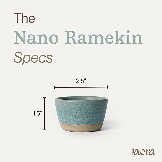 Mora Nano Ramekins Set of 4, 2oz Ceramic Pottery Sauce Cups - Microwave, Oven and Dishwasher Safe - Iris