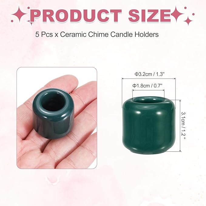 uxcell 5 Pcs Ceramic Chime Candle Holders, Small Ceramic Candle Holders for Birthday Parties Dinners Weddings Table Centerpiece Gatherings Anniversaries Occasions, Dark Green