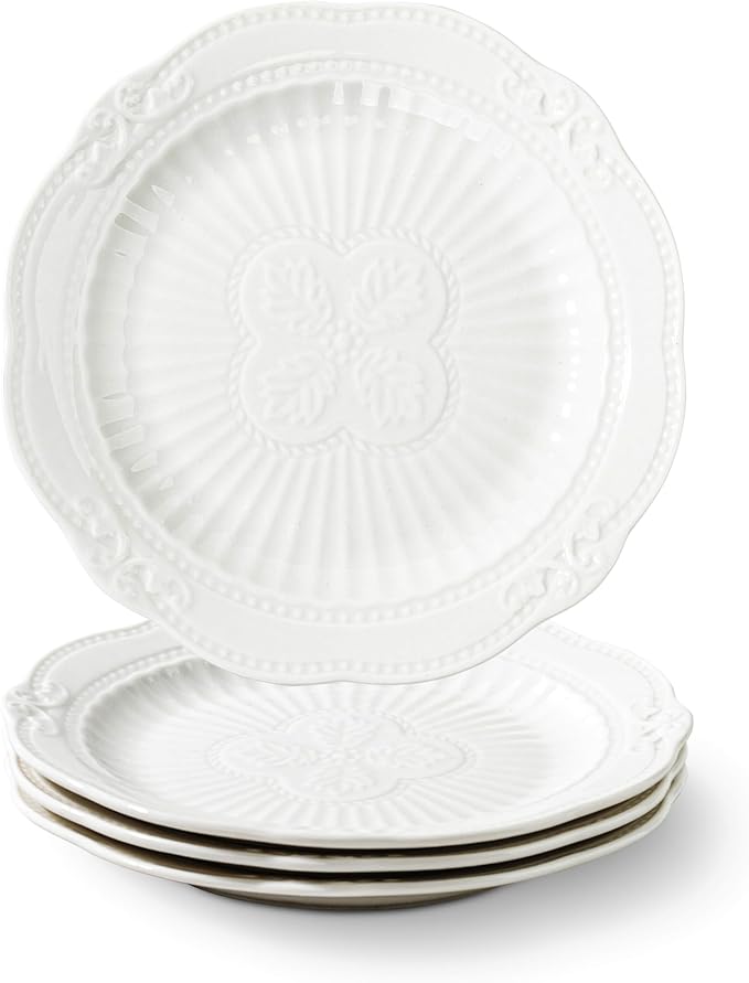 White Small Dessert Plates Set of 4,Ceramic Dinner Dishes 6 Inch for Appetizer, Fruits, Cake, Salad,Microwave Safe,Christmas Gift