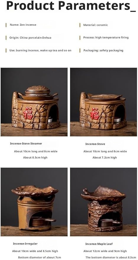 Traditional Chinese Ceramic Incense Burner and Tea Warmer, Brown Stone-Like Finish, 3.94x3.15x3.35 Inches, Multi-Purpose Design with Tea Roasting and Aromatherapy Functions (Maple Leaf Style Stove)