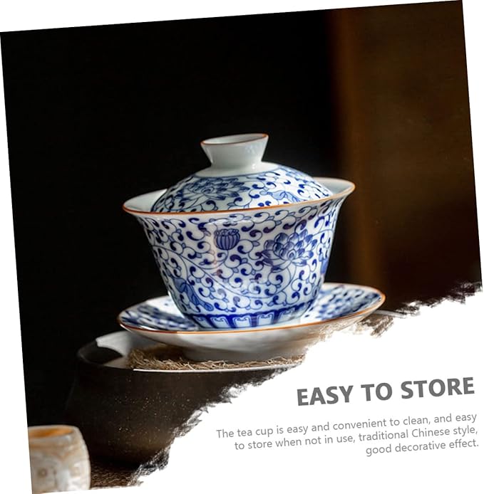 Traditional Kongfu Tea Cup1 Set Blue and White Porcelain Covered Bowl Tea Cup Porcelain Tea Bowl Chinese Bowl Asian Ceramic Cups Vintage Tureen Teaware Ceramic Tea Mug Ce
