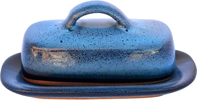 ALWAYS AZUL POTTERY 7.5 Inch by 4 Inch Butter Dish in Waterfall Glaze - Handmade Pottery - Decorative Stoneware Butter Dish Dispenser - Countertop Covered Butter Storage Container