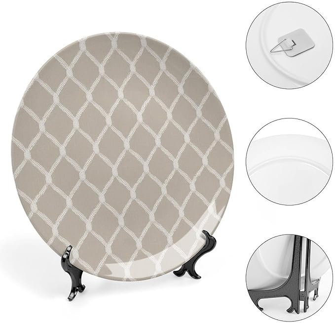 Geometric Asian Check Plates Ceramic Decor for Farmhouse Housewarming Gifts Wedding Customize Birthday Idea Gifts Wall Hanging Decoration with 1 Display Stand, Multi Sizes by Choosing