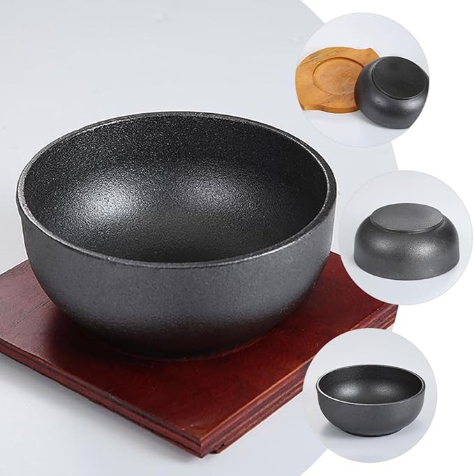 YARNOW Cast Iron Bibimbap Bowl 17cm Korean Stone Pot Cooking Bowl for Daily Use Japanese Cuisine Accessory