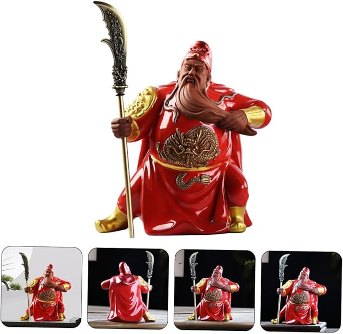 Angoily Red Guan Statue Ceramic Sculpture Feng Shui Ornament for Home and Office Decor Martial of Wealth Figurine for Living Bedroom and Party Decoration