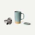 MORA Ceramics Large Tea Mug with Loose Leaf Infuser and Ceramic Lid, 18 oz, Portable, Microwave, Dishwasher Safe, Tall Coffee Cup - Rustic Matte Ceramic Glaze, Modern Herbal Tea Strainer, Iris