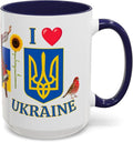 I Love Ukraine 15 oz Coffee Mug - Gift - Christmas Birthdays Gift; Tea Cup (Navy Blue Handle)