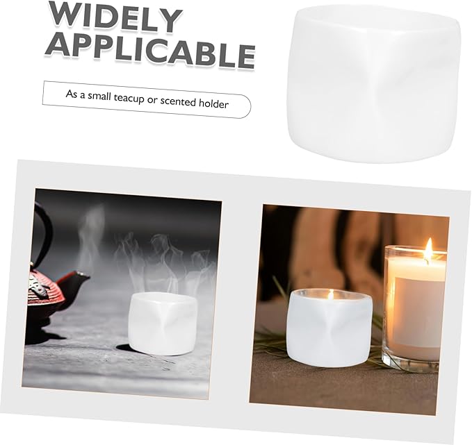 Unique Irregular White Porcelain Cup for Tea Candle Holder Ceramic Bowl for Home Decor and Special Occasions