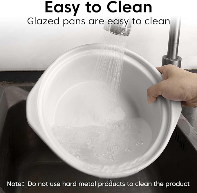 1.9 Quart White Ceramic Clay Pot for Cooking with Lid - Korean Stone Pot, Healthy No-Coating Earthenware Casserole, Soup Rice Hot Pot Cookware