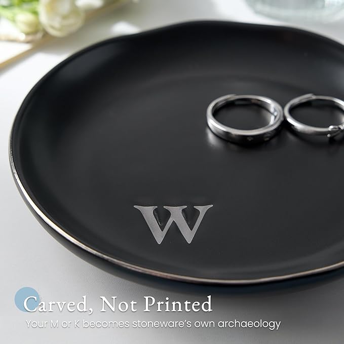 Lolalet Handmade Ceramic Ring Dish Jewelry Tray Plate with Initial, Small Monogram Gift for Her Women Girls Mother, Hostess, Engagement, Bridal Shower, Maid of Honor, Bridesmaid, Birthday, Christmas