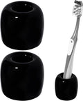 Urbanstrive Ceramic Toothbrush Holders for Bathrooms, Sleek Tooth Brush Holder Toothbrush Stand Tooth Brushing Holder, Portable Bathroom Accessories Organizer, Black, 2 Pack