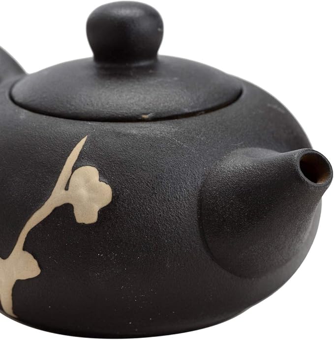 TJ Global Chinese/Japanese Ceramic Tea Set, 100% Handmade Traditional Tea Ceremony Set with Teapots, 6 Teacups, Bamboo Tea Tray with Drainage (Black)